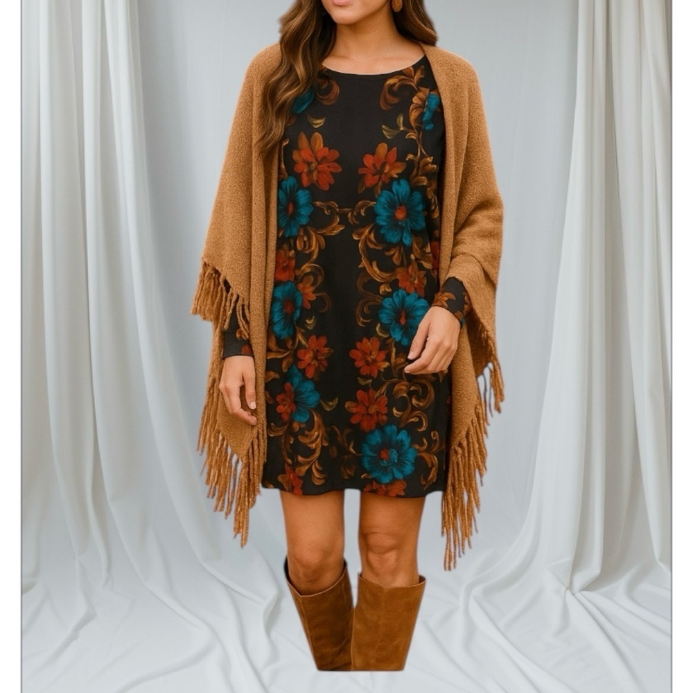 Studio One Bell Sleeve Fall Shift Dress